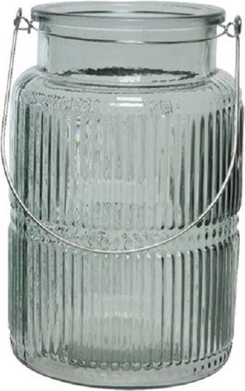Decoris Windlicht - glas - lichtgroen - transparant - kaarshouder - 22 cm