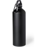 Aluminium waterfles/drinkfles zwart met schroefdop en karabijnhaak 800 ml - Sportfles - Bidon