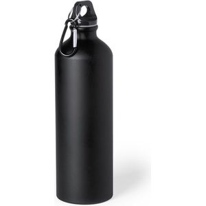 Aluminium waterfles/drinkfles zwart met schroefdop en karabijnhaak 800 ml - Sportfles - Bidon