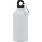 Aluminium waterfles/drinkfles wit met schroefdop en karabijnhaak 400 ml - Sportfles - Bidon