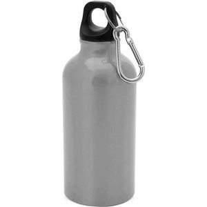 Aluminium waterfles/drinkfles zilver met schroefdop en karabijnhaak 400 ml - Sportfles - Bidon