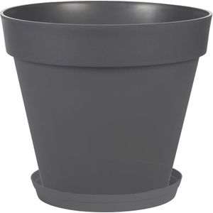 Bloempot Toscane kunststof antraciet D30 x H26 cm inclusief onderschaal D23 cm