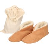 Beige Spaanse sloffen/pantoffels van echt leer/suede voor dames/heren maat 36 met opbergzak - Pantoffels