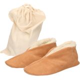 Beige Spaanse sloffen/pantoffels van echt leer/suede voor dames/heren maat 37 met opbergzak - Pantoffels