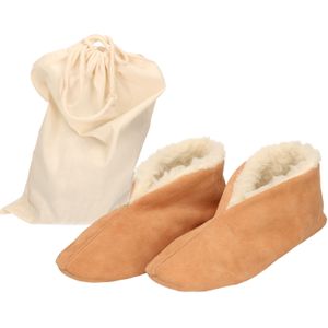 Beige Spaanse sloffen/pantoffels van echt leer/suede voor dames/heren maat 40 met opbergzak