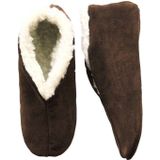 Bruine Spaanse sloffen/pantoffels van echt leer/suede voor dames/herenmet handige opbergzak