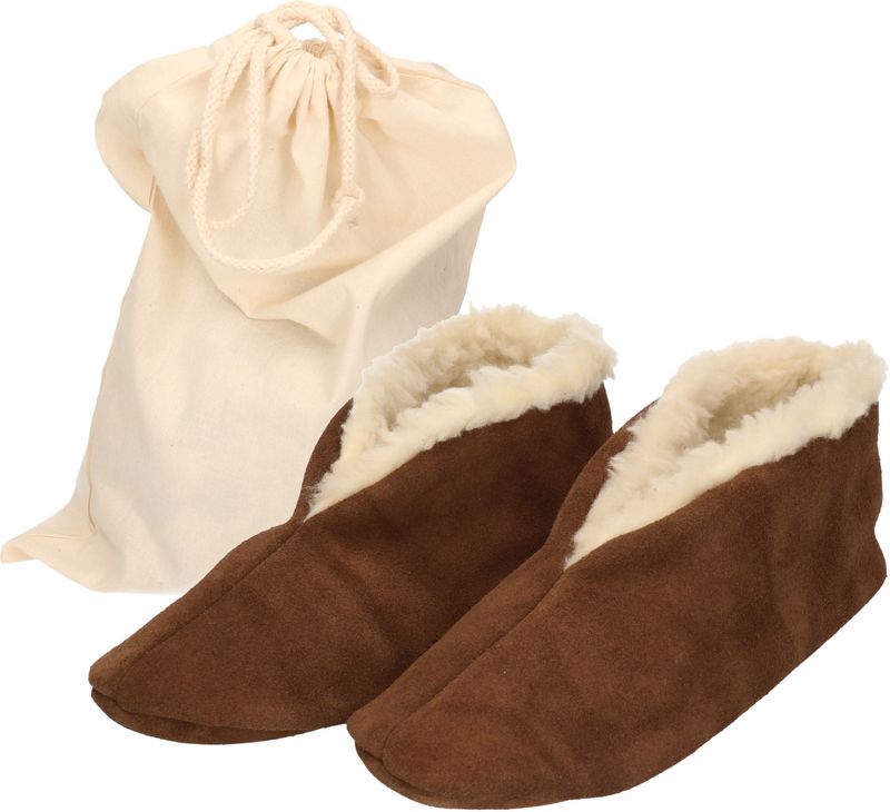 Bruine Spaanse sloffen/pantoffels van echt leer/suede voor dames/herenmet handige opbergzak