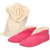 Roze Spaanse sloffen/pantoffels van echt leer/suede maat 38 met handige opbergzak - Voor dames/heren