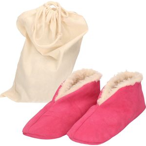 Roze Spaanse sloffen/pantoffels van echt leer/suede maat 38 met handige opbergzak - Voor dames/heren