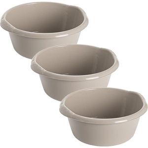 3x stuks kunststof plastic afwas teiltje/afwasbak rond 6 liter zacht beige - Diameter 32 cm x Hoogte 13 cm - Schoonmaak/Huishouden