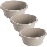 3x stuks kunststof teiltje/afwasbak rond 10 liter zacht beige - Afwasbak