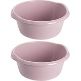 2x stuks kunststof plastic afwas teiltje/afwasbak rond 15 liter zacht roze - Diameter 42 cm x Hoogte 17 cm - Schoonmaak/huishouden