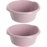 2x stuks kunststof plastic afwas teiltje/afwasbak rond 20 liter zacht roze - Diameter 47 cm x Hoogte 19 cm - Schoonmaak/huishouden