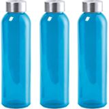 Waterfles/drinkfles AQUAMAN - 6x - glas - Blauw - met RVS dop - 500 ml - Sportfles - Bidon - Drinkflessen