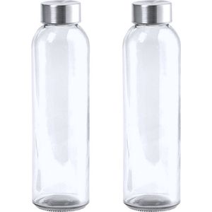 2x Stuks glazen waterfles/drinkfles transparant met Rvs dop 500 ml - Sportfles - Bidon