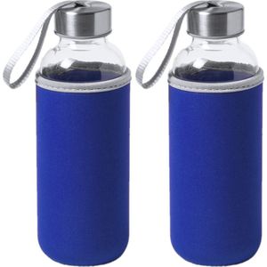 Waterfles - 2x - Blauw - Glas - 420 ml
