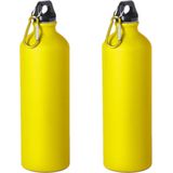 2x Stuks aluminium waterfles/drinkfles geel met schroefdop en karabijnhaak 800 ml