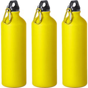 6x Stuks aluminium waterfles/drinkfles geel met schroefdop en karabijnhaak 800 ml - Sportfles - Bidon