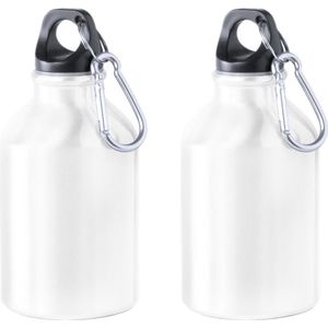 2x Stuks aluminium waterfles/drinkfles wit met schroefdop en karabijnhaak 330 ml