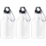 3x Stuks aluminium waterfles/drinkfles wit met schroefdop en karabijnhaak 330 ml - Sportfles - Bidon