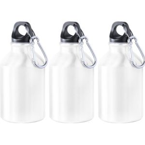 3x Stuks aluminium waterfles/drinkfles wit met schroefdop en karabijnhaak 330 ml - Sportfles - Bidon