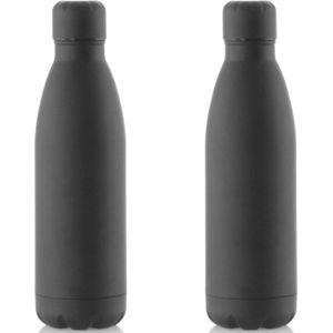 2x Stuks Rvs waterfles/drinkfles zwart met schroefdop 790 ml - Sportfles - Bidon