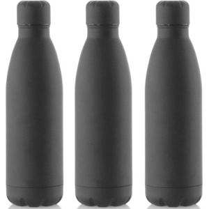 3x Stuks Rvs waterfles/drinkfles zwart met schroefdop 790 ml - Sportfles - Bidon