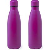 2x Stuks Rvs waterfles/drinkfles fuchsia roze met schroefdop 790 ml - Drinkflessen