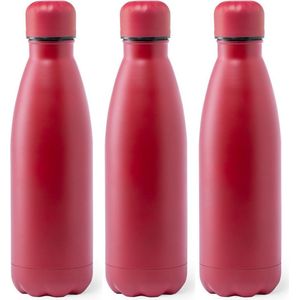 3x Stuks Rvs waterfles/drinkfles rood met schroefdop 790 ml - Drinkflessen