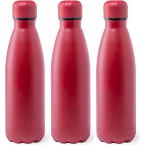 3x Stuks Rvs waterfles/drinkfles rood met schroefdop 790 ml