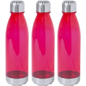 3x Stuks kunststof waterfles/drinkfles transparant rood met Rvs dop 700 ml - Sportfles - Bidon