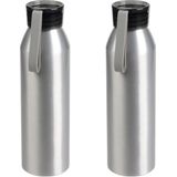 Aluminium waterfles/drinkfles met kunststof schroefdop - 4x - Zilver - 650 ml - Sportfles - Bidon - Drinkflessen