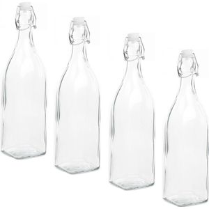 Decoratie fles - 6x - 1000ml/1ltr - beugeldop - 8 x 32 cm - glas - cadeau fles - decoratieflessen - Weggevertjes/bedankjes
