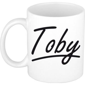 Toby voornaam kado beker / mok sierlijke letters - gepersonaliseerde mok met naam