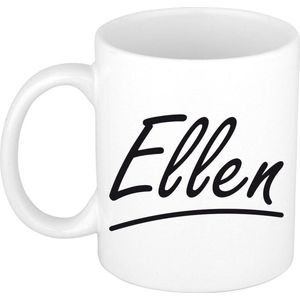 Ellen naam cadeau mok / beker sierlijke letters - Cadeau collega/ moederdag/ verjaardag of persoonlijke voornaam mok werknemers