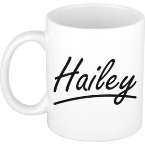 Hailey naam cadeau mok / beker sierlijke letters - Cadeau collega/ moederdag/ verjaardag of persoonlijke voornaam mok werknemers