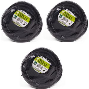 3x stuks verlengsnoer/kabel met 2 stopcontacten en klepjes zwart 10m randaarde binnen/buiten