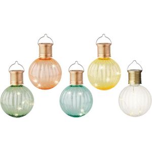 Set van 10x stuks buiten led lichtgroene, turquoise, oranje, gele en witte lampion solar verlichting 11 cm