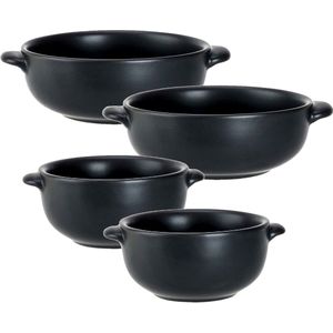 Set van 4x stuks tapas/amuse/snack schaaltjes zwart van porselein 10 en 13 cm rond - Kleine kommetjes/bakjes