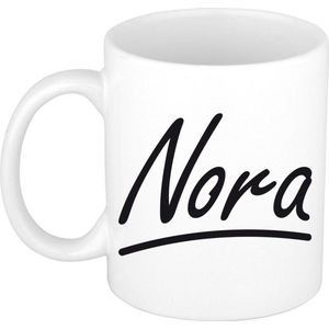 Nora voornaam kado beker / mok sierlijke letters - gepersonaliseerde mok met naam