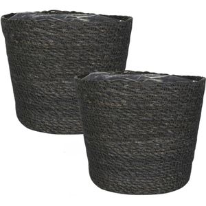 Set van 3x stuks plantenpot/bloempot van jute/zeegras diameter 15 cm en hoogte 12 cm grijs