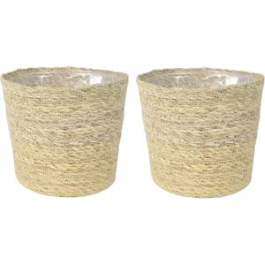 Steege Plantenpot - Set van 3x stuks - beige - gevlochten zeegras - D22 x H19 cm - plastic binnenkan - Plantenpotten