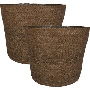 Set van 3x stuks plantenpot/bloempot van jute/zeegras diameter 26 cm en hoogte 23 cm camel bruin - Met binnenkant van plastic