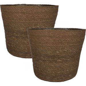 Set van 4x stuks plantenpot/bloempot van jute/zeegras diameter 30 cm en hoogte 26 cm camel bruin