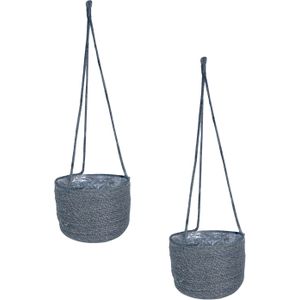Set van 2x stuks hangende plantenpot/bloempot van jute/zeegras diameter 19 cm en hoogte 17 cm grijs - Met binnenkant van plastic