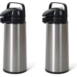 2x stuks RVS thermoskannen/isoleerkannen met pomp 1.9 liter - Koffiekannen/theekannen - Reis thermoflessen