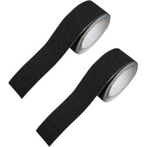2x stuks anti-slip tape/ strip/ sticker zwart op rol - 50 mm x 5 meter - Anti-slip tape/rand - Anti uitglijstrips