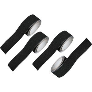 4x stuks anti-slip tape/ strip/ sticker zwart op rol - 50 mm x 5 meter - Anti-slip tape/rand - Anti uitglijstrips
