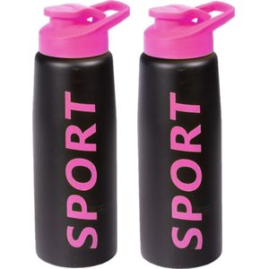 2x stuks bidon drinkflessen/waterflessen fuchsia roze 850 ml - Sportfles/sportbidon