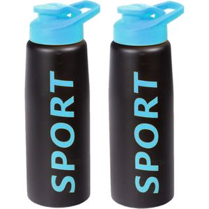 2x stuks bidon drinkflessen/waterflessen kobalt blauw 850 ml - Sportfles/sportbidon